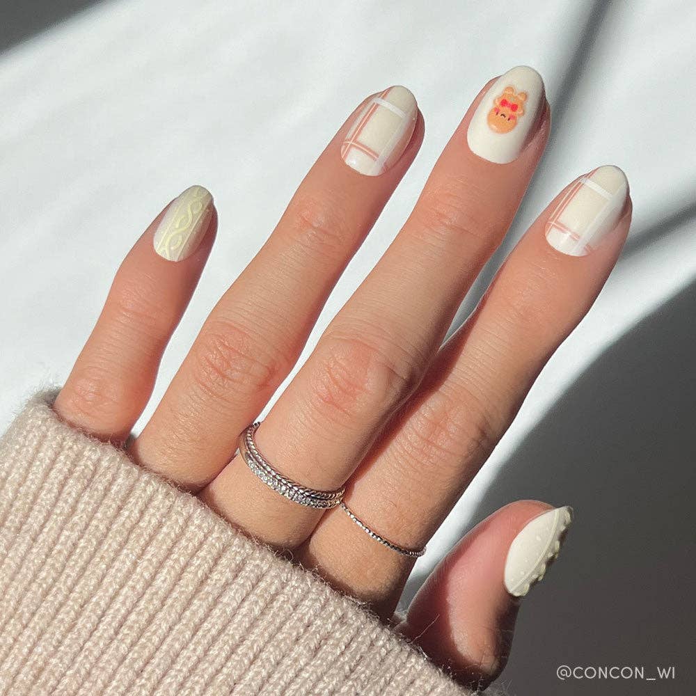 Gingerbread Knit Press-On Nails | Short Oval| Halloween Fall