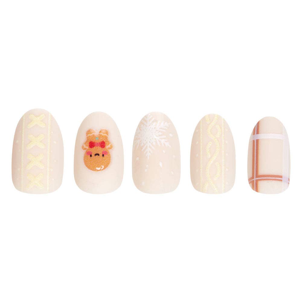 Gingerbread Knit Press-On Nails | Short Oval| Halloween Fall