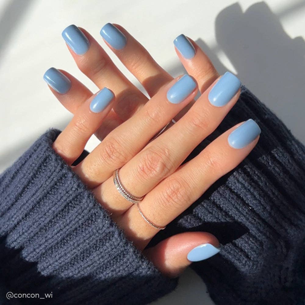 Cashmere Blue Press-On Nails | Short Squoval | Holiday Nails