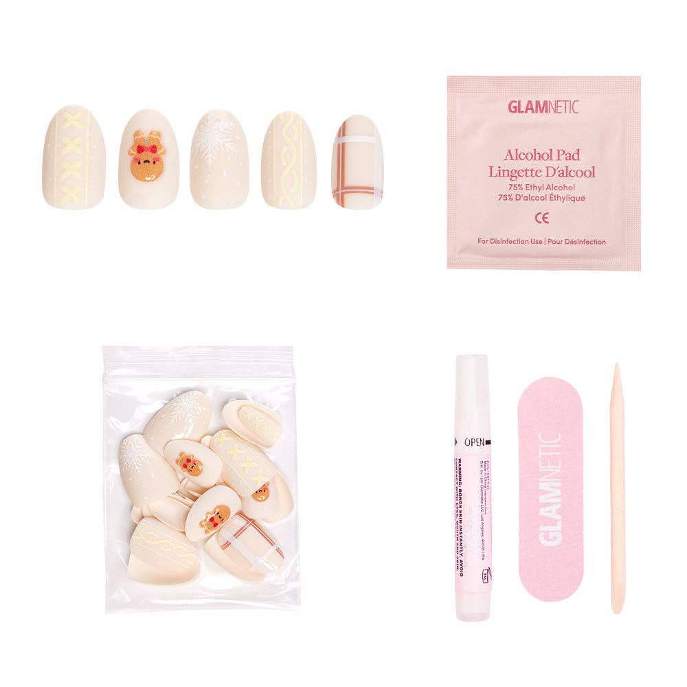 Gingerbread Knit Press-On Nails | Short Oval| Halloween Fall